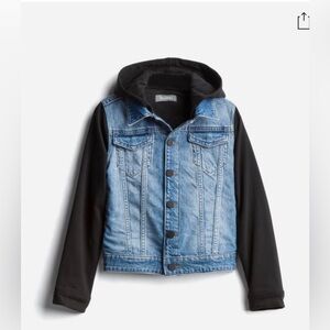 Darius Denim Trucker with Knit Sleeves and Hood Jean Jacket